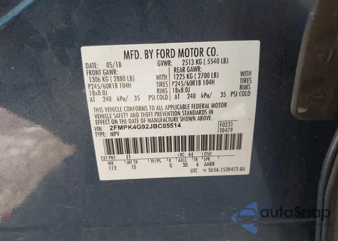 2018 Ford Edge Se from USA, damaged, VIN 2FMPK4G92JBC05514